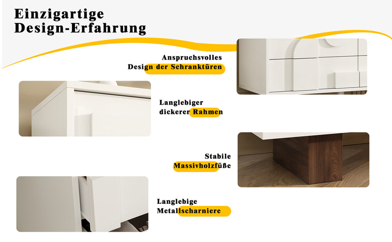 Buffet Blanc Design Géométrique avec 6 Tiroirs Push-Open et Finition Noyer UMPHU