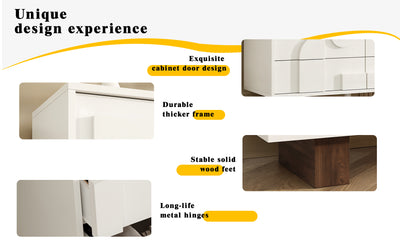 Buffet Blanc Design Géométrique avec 6 Tiroirs Push-Open et Finition Noyer UMPHU