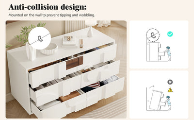 Buffet Blanc Design Géométrique avec 6 Tiroirs Push-Open et Finition Noyer UMPHU