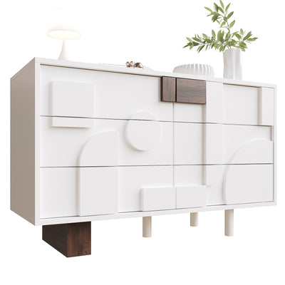 Buffet Blanc Design Géométrique avec 6 Tiroirs Push-Open et Finition Noyer UMPHU