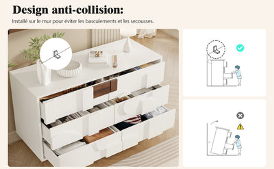 Buffet Blanc Design Géométrique avec 6 Tiroirs Push-Open et Finition Noyer UMPHU