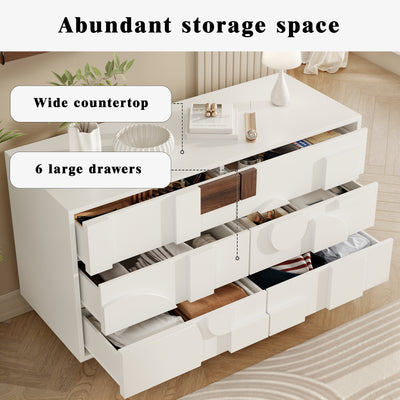 Buffet Blanc Design Géométrique avec 6 Tiroirs Push-Open et Finition Noyer UMPHU