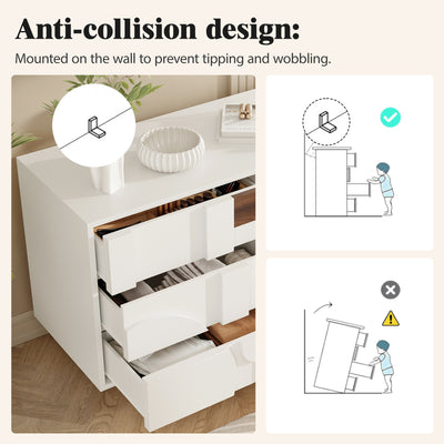 Buffet Blanc Design Géométrique avec 6 Tiroirs Push-Open et Finition Noyer UMPHU