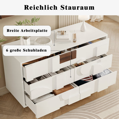 Buffet Blanc Design Géométrique avec 6 Tiroirs Push-Open et Finition Noyer UMPHU