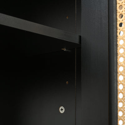 Buffet Design Unique Noir avec 4 Portes en Rotin Artificiel Courbé - Rangement Polyvalent UNNEL