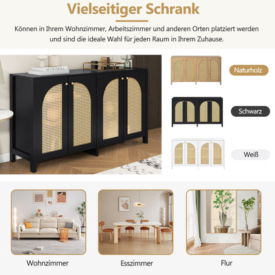 Buffet Design Unique Noir avec 4 Portes en Rotin Artificiel Courbé - Rangement Polyvalent UNNEL