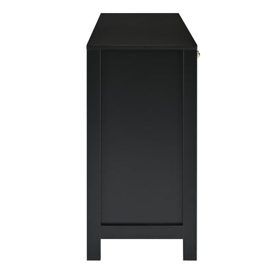 Buffet Design Unique Noir avec 4 Portes en Rotin Artificiel Courbé - Rangement Polyvalent UNNEL