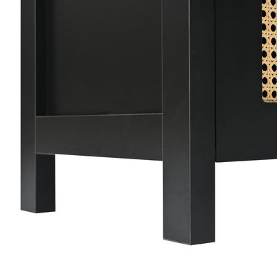 Buffet Design Unique Noir avec 4 Portes en Rotin Artificiel Courbé - Rangement Polyvalent UNNEL