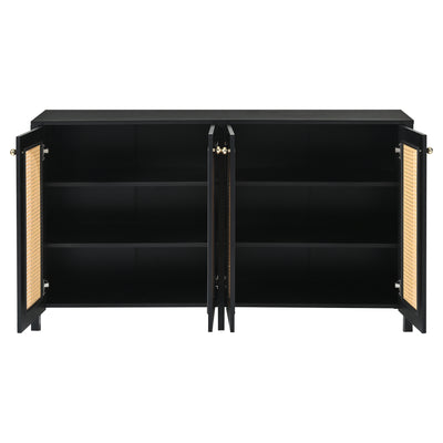 Buffet Design Unique Noir avec 4 Portes en Rotin Artificiel Courbé - Rangement Polyvalent UNNEL