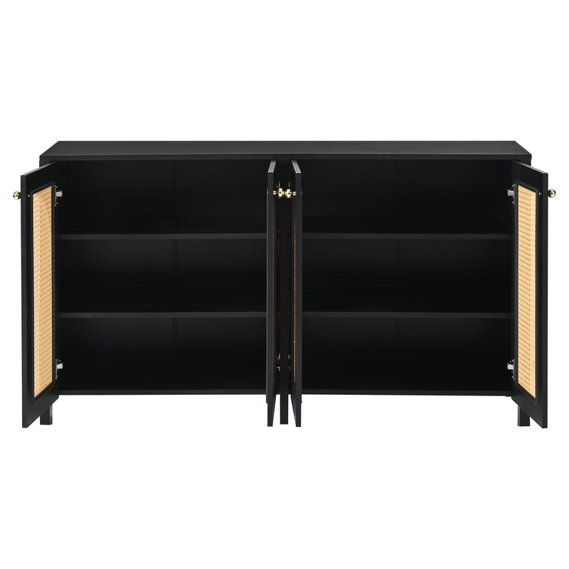 Buffet Design Unique Noir avec 4 Portes en Rotin Artificiel Courbé - Rangement Polyvalent UNNEL