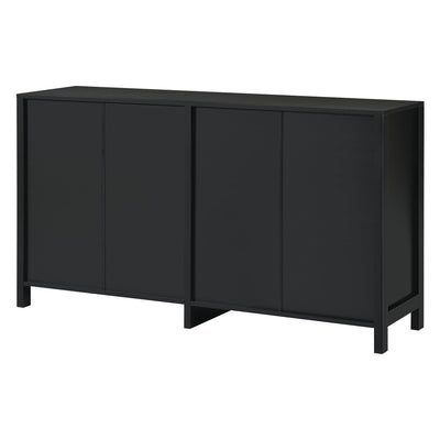 Buffet Design Unique Noir avec 4 Portes en Rotin Artificiel Courbé - Rangement Polyvalent UNNEL