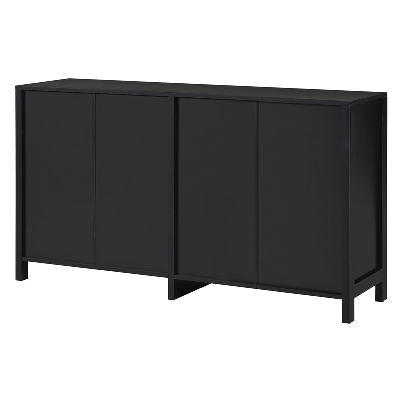 Buffet Design Unique Noir avec 4 Portes en Rotin Artificiel Courbé - Rangement Polyvalent UNNEL