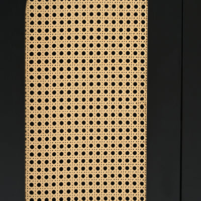 Buffet Design Unique Noir avec 4 Portes en Rotin Artificiel Courbé - Rangement Polyvalent UNNEL