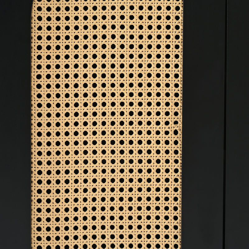 Buffet Design Unique Noir avec 4 Portes en Rotin Artificiel Courbé - Rangement Polyvalent UNNEL