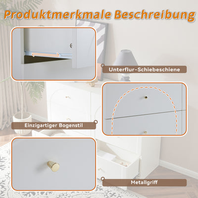 Commode Blanche Luxueuse et Romantique à 6 Tiroirs avec Design Anti-Humidité URGID