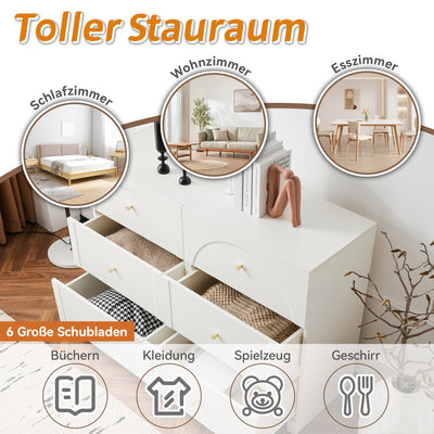 Commode Blanche Luxueuse et Romantique à 6 Tiroirs avec Design Anti-Humidité URGID