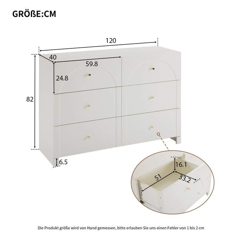 Commode Blanche Luxueuse et Romantique à 6 Tiroirs avec Design Anti-Humidité URGID