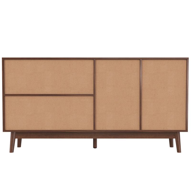 Buffet Contemporain en Bois Foncé avec Rotin Véritable, Tiroirs et Portes Coulissantes USOH WALNUT