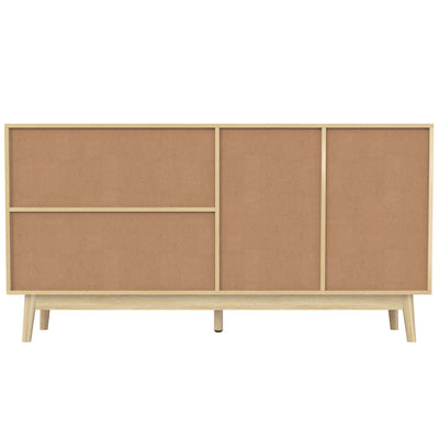 Buffet Contemporain en Bois avec Rotin Véritable, Tiroirs et Portes Coulissantes USOH WOOD