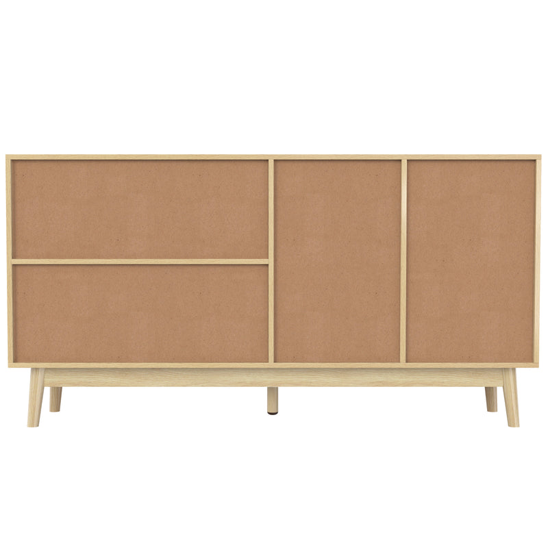 Buffet Contemporain en Bois avec Rotin Véritable, Tiroirs et Portes Coulissantes USOH WOOD