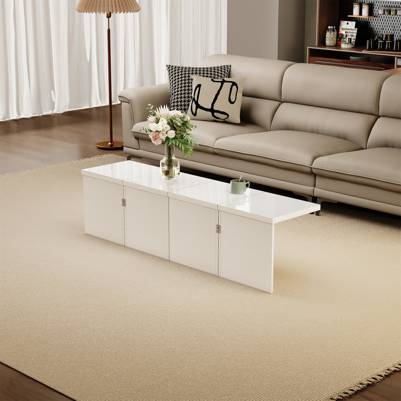Ensemble de Tables Basses Modulables DIY Blanches Haute Brillance en Panneaux de Particules (81x81x40cm) UVVEDS