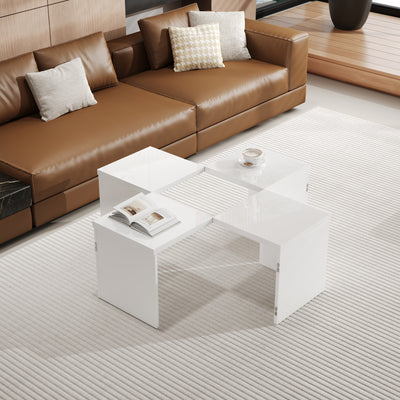 Ensemble de Tables Basses Modulables DIY Blanches Haute Brillance en Panneaux de Particules (81x81x40cm) UVVEDS
