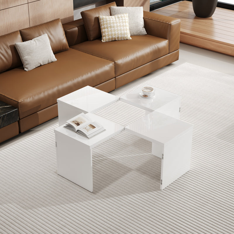 Ensemble de Tables Basses Modulables DIY Blanches Haute Brillance en Panneaux de Particules (81x81x40cm) UVVEDS
