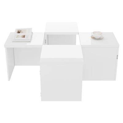 Ensemble de Tables Basses Modulables DIY Blanches Haute Brillance en Panneaux de Particules (81x81x40cm) UVVEDS