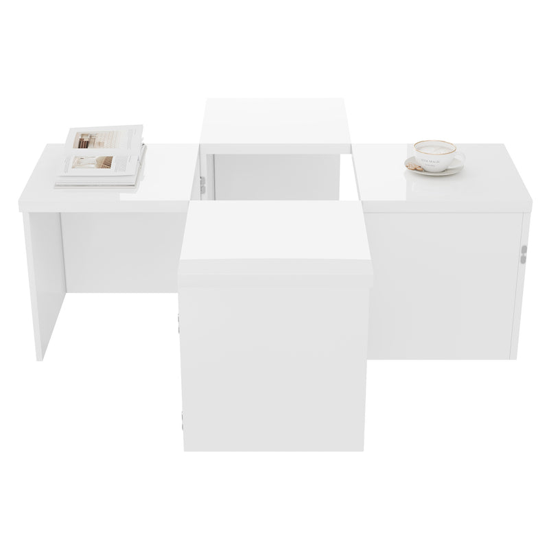 Ensemble de Tables Basses Modulables DIY Blanches Haute Brillance en Panneaux de Particules (81x81x40cm) UVVEDS