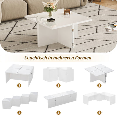 Ensemble de Tables Basses Modulables DIY Blanches Haute Brillance en Panneaux de Particules (81x81x40cm) UVVEDS