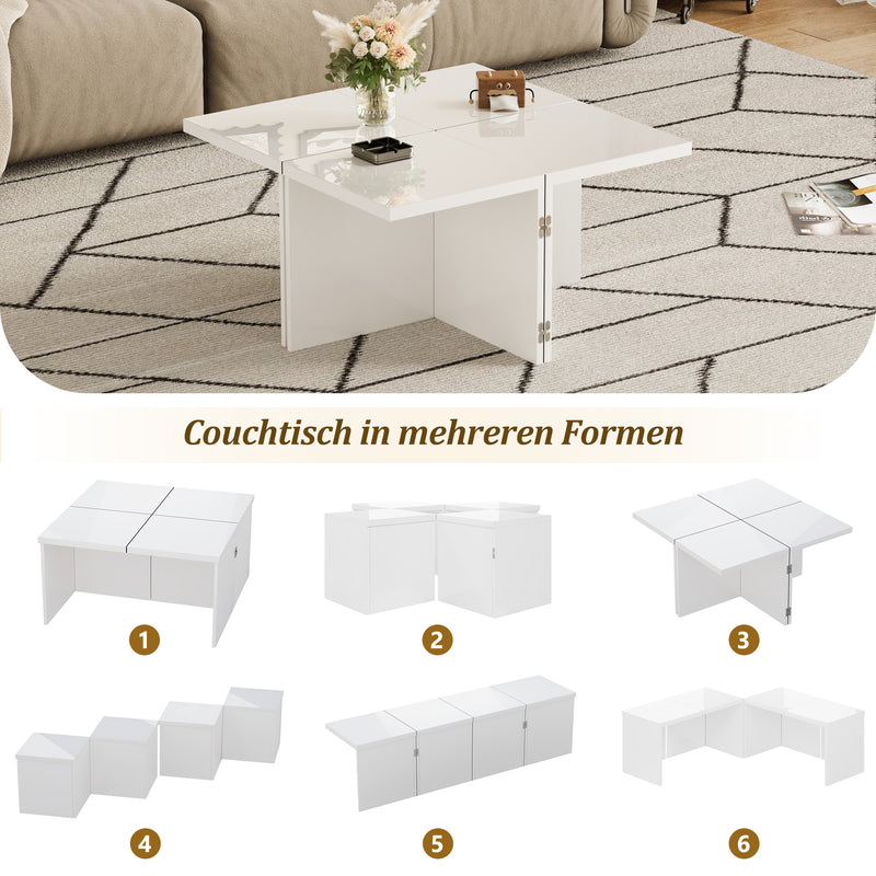Ensemble de Tables Basses Modulables DIY Blanches Haute Brillance en Panneaux de Particules (81x81x40cm) UVVEDS