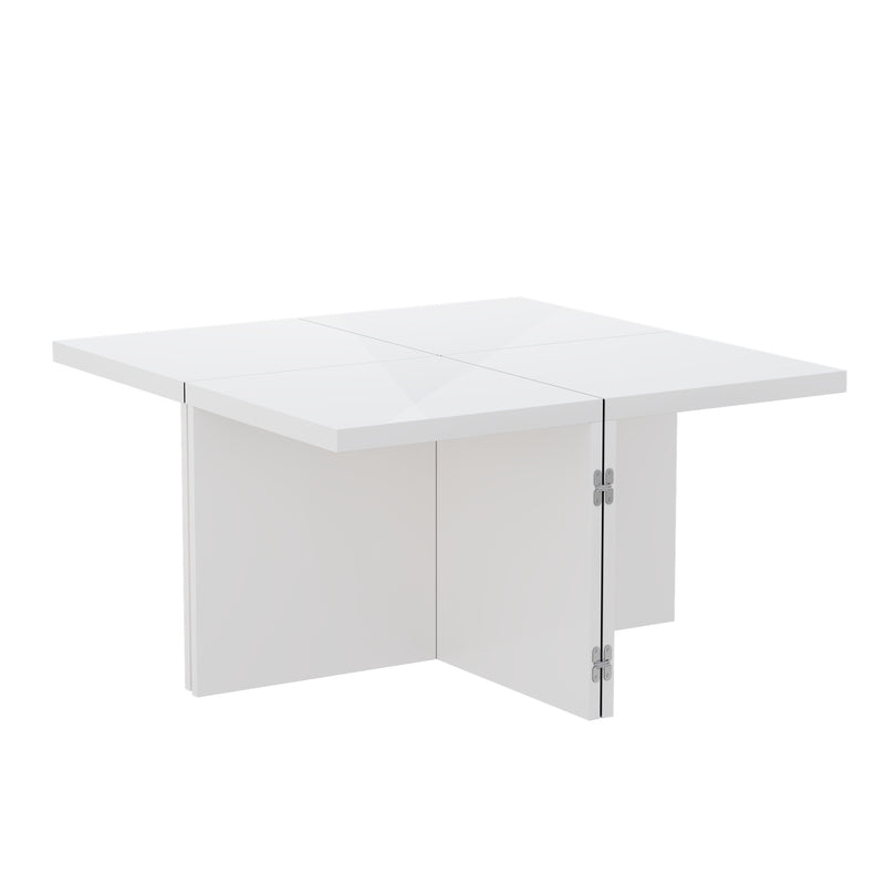 Ensemble de Tables Basses Modulables DIY Blanches Haute Brillance en Panneaux de Particules (81x81x40cm) UVVEDS