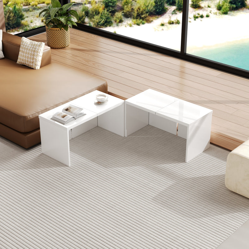 Ensemble de Tables Basses Modulables DIY Blanches Haute Brillance en Panneaux de Particules (81x81x40cm) UVVEDS