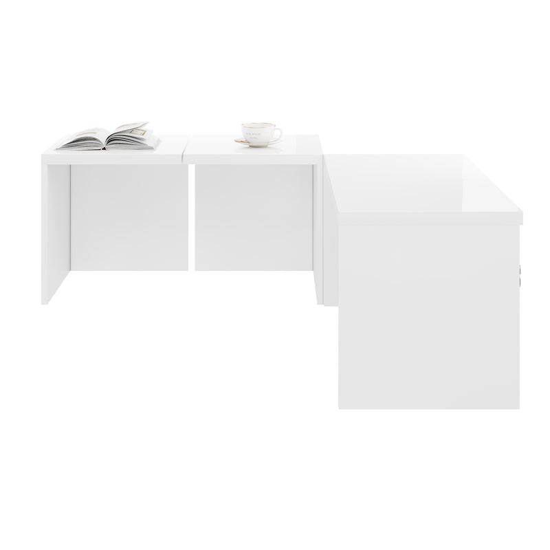 Ensemble de Tables Basses Modulables DIY Blanches Haute Brillance en Panneaux de Particules (81x81x40cm) UVVEDS