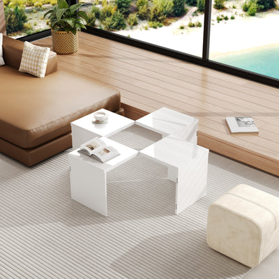 Ensemble de Tables Basses Modulables DIY Blanches Haute Brillance en Panneaux de Particules (81x81x40cm) UVVEDS