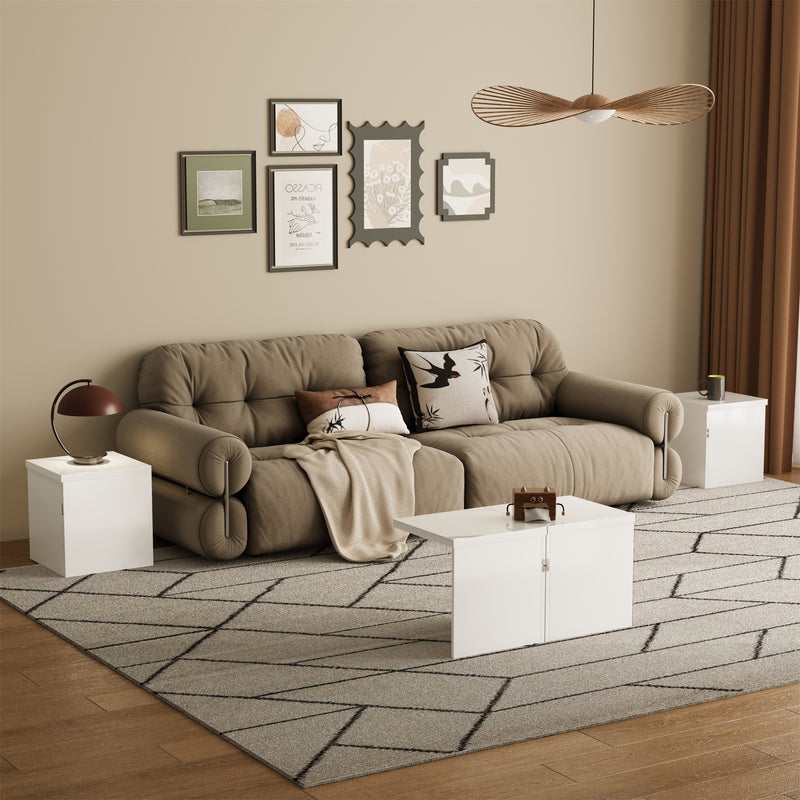 Ensemble de Tables Basses Modulables DIY Blanches Haute Brillance en Panneaux de Particules (81x81x40cm) UVVEDS