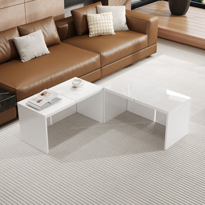 Ensemble de Tables Basses Modulables DIY Blanches Haute Brillance en Panneaux de Particules (81x81x40cm) UVVEDS