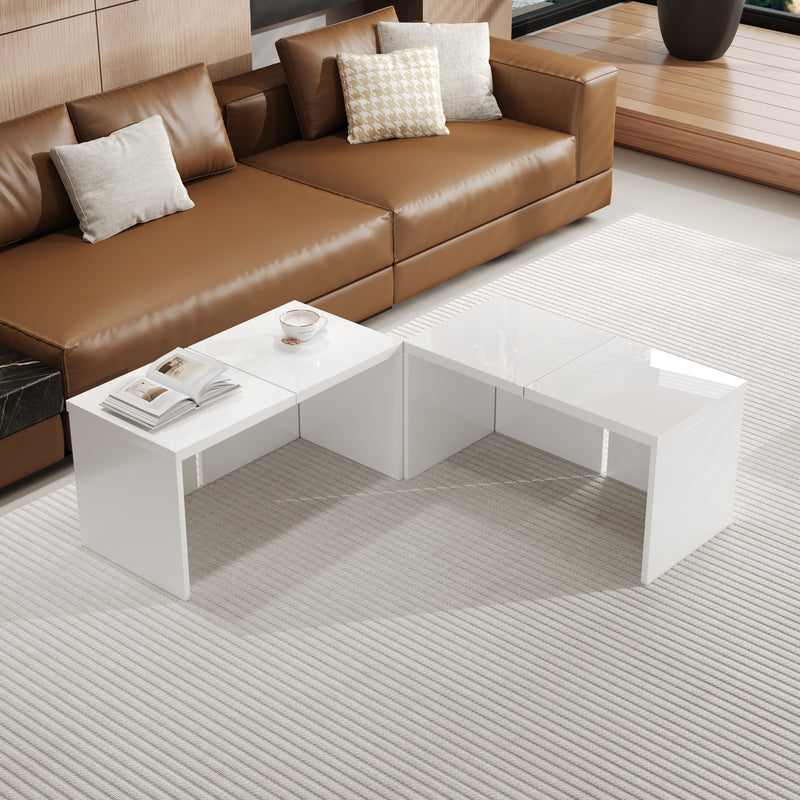 Ensemble de Tables Basses Modulables DIY Blanches Haute Brillance en Panneaux de Particules (81x81x40cm) UVVEDS