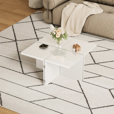 Ensemble de Tables Basses Modulables DIY Blanches Haute Brillance en Panneaux de Particules (81x81x40cm) UVVEDS