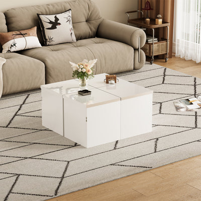Ensemble de Tables Basses Modulables DIY Blanches Haute Brillance en Panneaux de Particules (81x81x40cm) UVVEDS