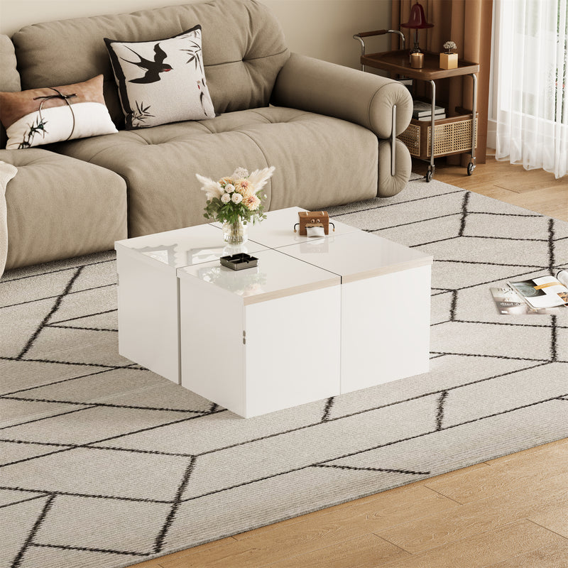 Ensemble de Tables Basses Modulables DIY Blanches Haute Brillance en Panneaux de Particules (81x81x40cm) UVVEDS