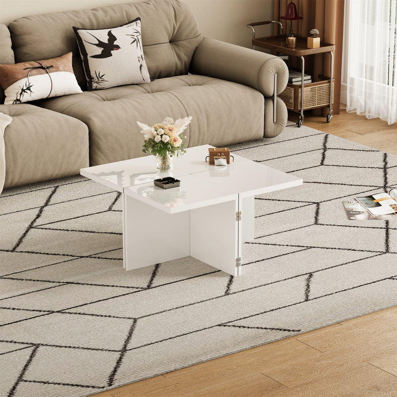 Ensemble de Tables Basses Modulables DIY Blanches Haute Brillance en Panneaux de Particules (81x81x40cm) UVVEDS