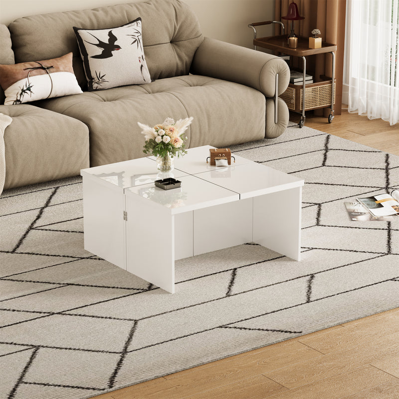 Ensemble de Tables Basses Modulables DIY Blanches Haute Brillance en Panneaux de Particules (81x81x40cm) UVVEDS