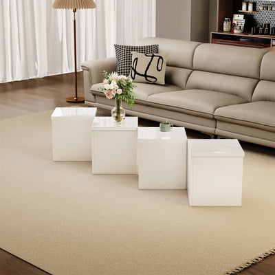 Ensemble de Tables Basses Modulables DIY Blanches Haute Brillance en Panneaux de Particules (81x81x40cm) UVVEDS