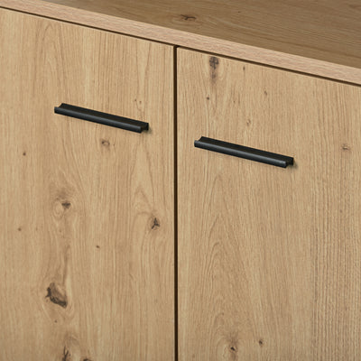Buffet Industriel Moderne Noir & Bois avec 3 Tiroirs, 3 Portes, Étagères Réglables et Rangement Ouvert (150x35x75.9cm) VAGNAD