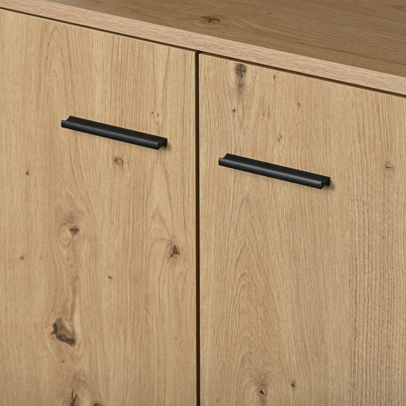 Buffet Industriel Moderne Noir & Bois avec 3 Tiroirs, 3 Portes, Étagères Réglables et Rangement Ouvert (150x35x75.9cm) VAGNAD