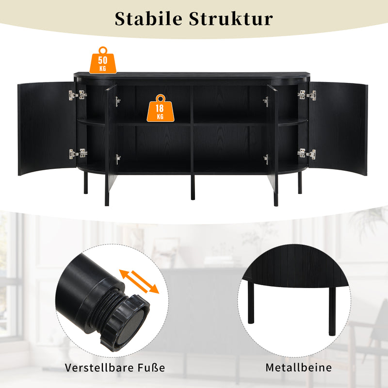 Buffet Noir Moderne avec Plateau Effet Bois, Design Courbé Anti-Choc et Rangement Flexible VECUTS BLACK