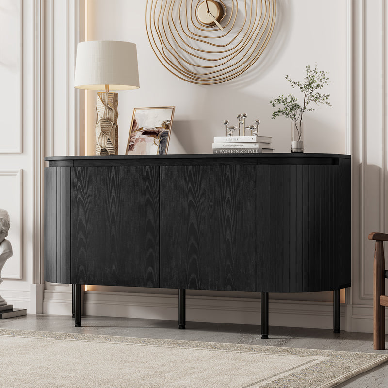 Buffet Noir Moderne avec Plateau Effet Bois, Design Courbé Anti-Choc et Rangement Flexible VECUTS BLACK