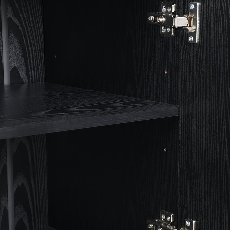 Buffet Noir Moderne avec Plateau Effet Bois, Design Courbé Anti-Choc et Rangement Flexible VECUTS BLACK