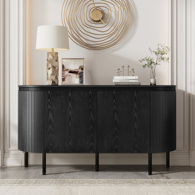 Buffet Noir Moderne avec Plateau Effet Bois, Design Courbé Anti-Choc et Rangement Flexible VECUTS BLACK